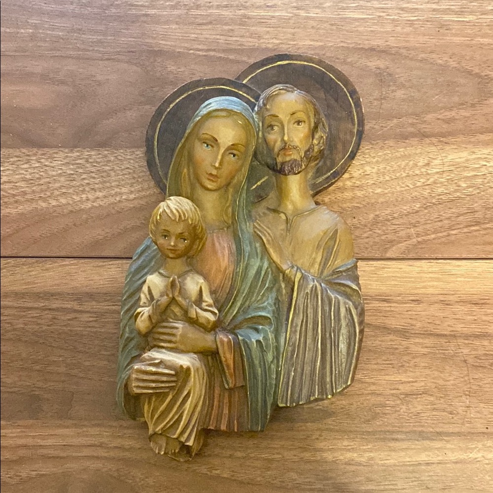 Vintage Italian Jesus Mary and Joseph wall Plaque
